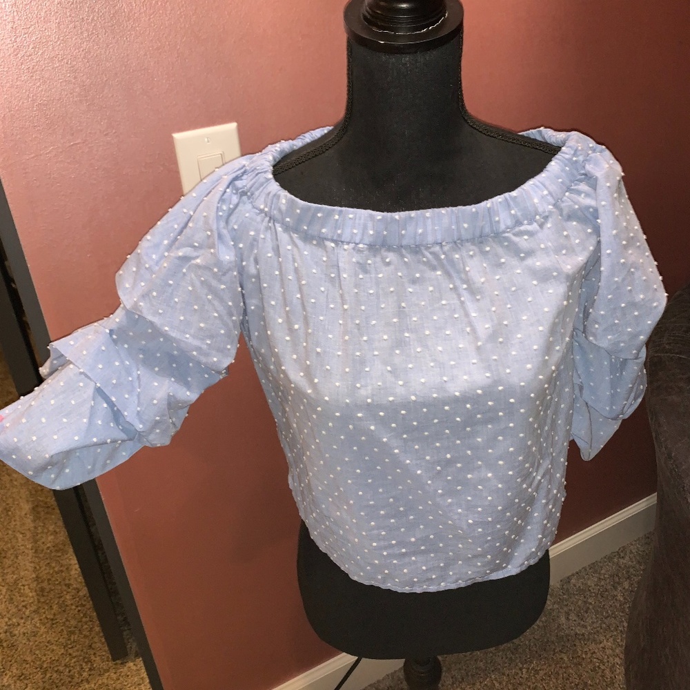 light blue with white polka dots